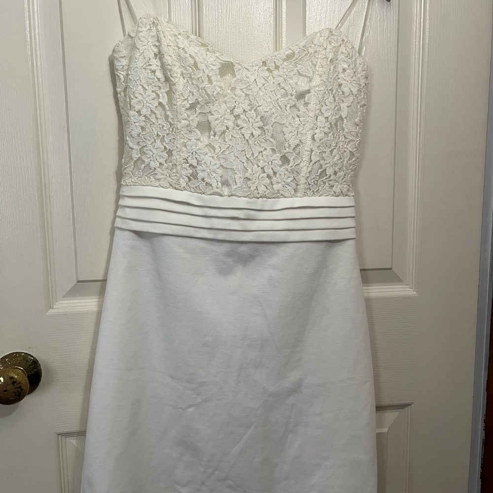 Women’s Strapless Off White Lace Mini Dress Bachelorette Bridal